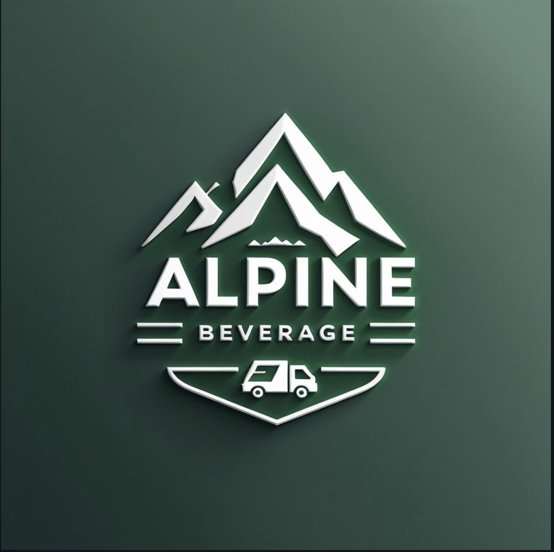 Alpine Beverage Company mountain and delivery truck logo